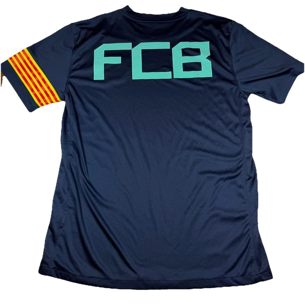 Nike‎ FC Barcelona 2014-15 Training Jersey Men M Navy Teal Catalan Sleeve GUC
